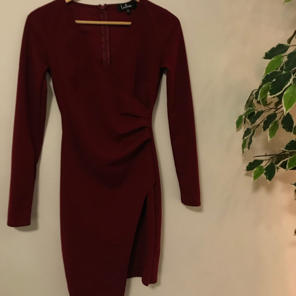 Lulus Wine Red Long Sleeve Bodycon Dress